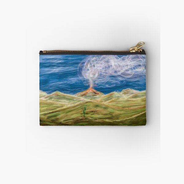 Item preview, Smoking Volcano Desert Landscape Digital Painting | Atmospheric Cactus Art designed and sold by Keltoi-art.