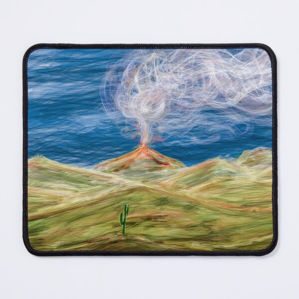 Item preview, Smoking Volcano Desert Landscape Digital Painting | Atmospheric Cactus Art designed and sold by Keltoi-art.