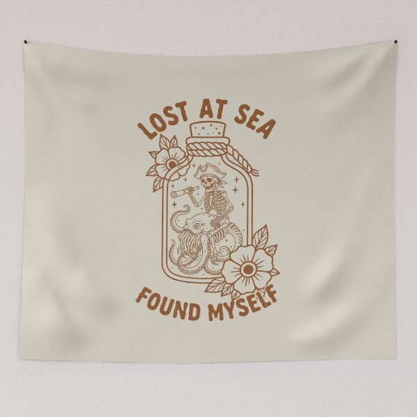 Item preview, Lost at Sea Found Myself - Skeleton Pirate in a Bottle Tattoo Art designed and sold by AwesomeBeyondLimits.