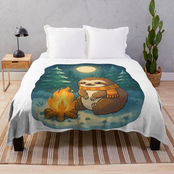 Item preview, Cute Sloth Campfire Snowy Forest Winter Night designed and sold by k3rstman1.