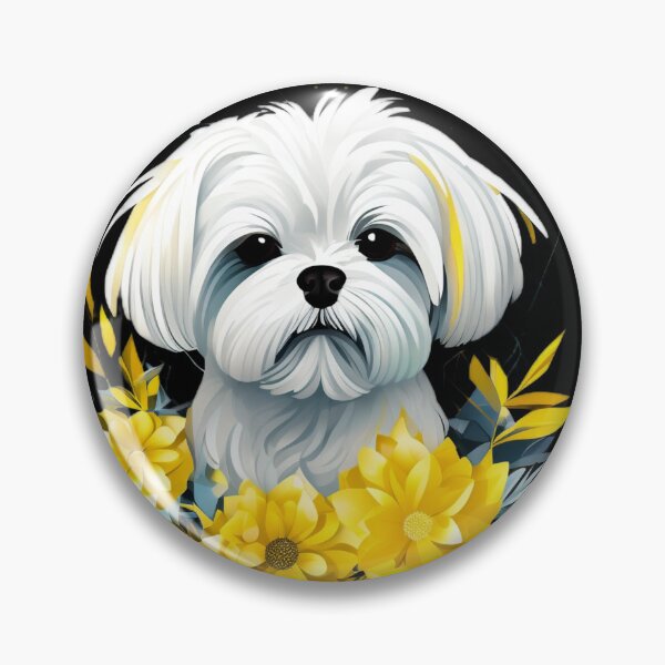 Item preview, Vibrant Geometric Maltese with Yellow Polygonal Flowers – Modern Pet Art designed and sold by Naturalite19.