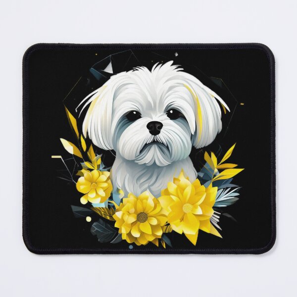 Item preview, Vibrant Geometric Maltese with Yellow Polygonal Flowers – Modern Pet Art designed and sold by Naturalite19.
