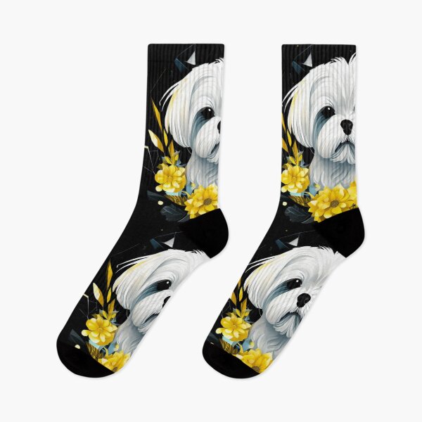 Item preview, Vibrant Geometric Maltese with Yellow Polygonal Flowers – Modern Pet Art designed and sold by Naturalite19.