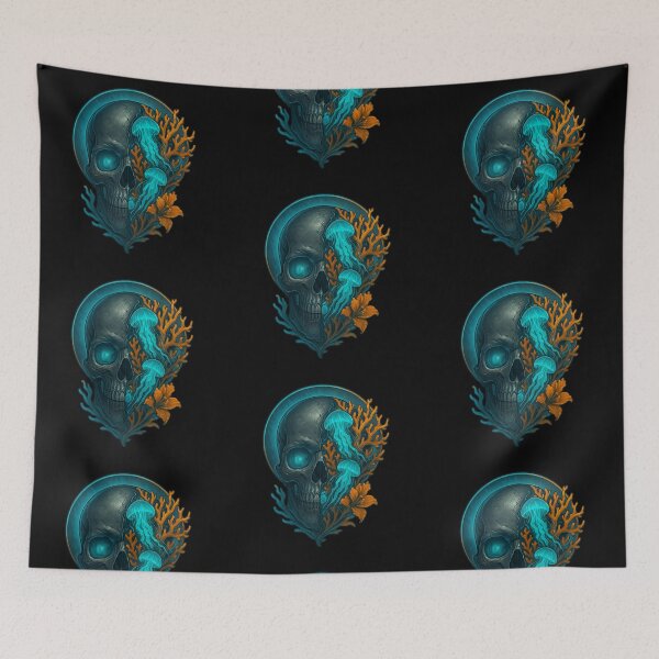 Item preview, Ocean skull with glowing jellyfish designed and sold by LaNadaYFundante.
