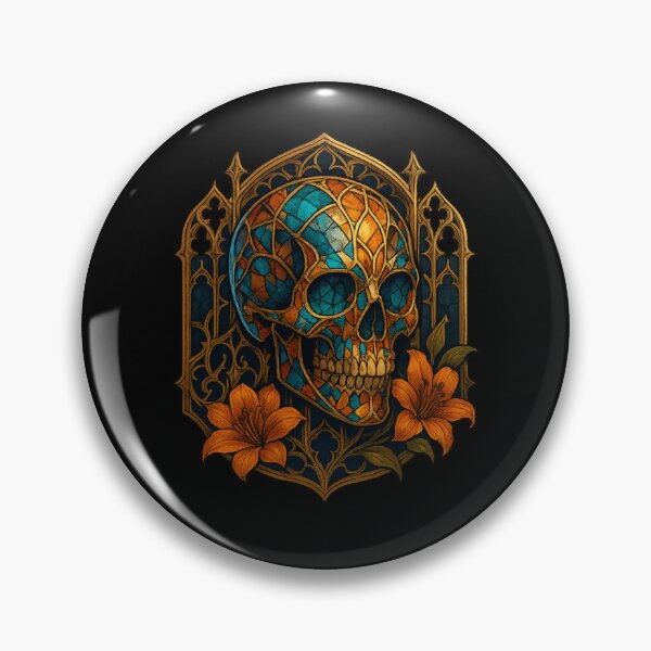 Item preview, Stained glass skull with orange lilies designed and sold by LaNadaYFundante.