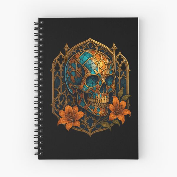 Item preview, Stained glass skull with orange lilies designed and sold by LaNadaYFundante.