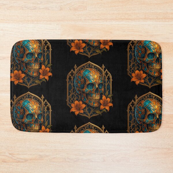 Item preview, Stained glass skull with orange lilies designed and sold by LaNadaYFundante.