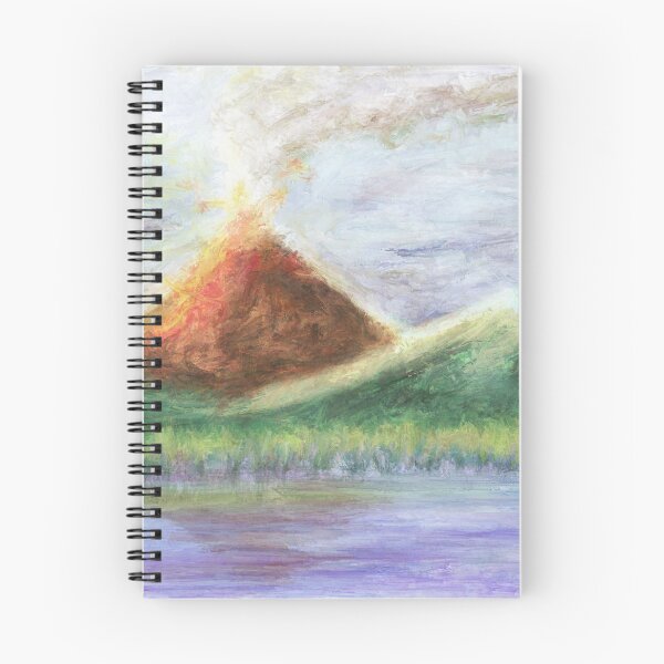 Item preview, Dreamy Pastel Volcano by the Water | Digital Painting Serene Sunrise Landscape designed and sold by Keltoi-art.