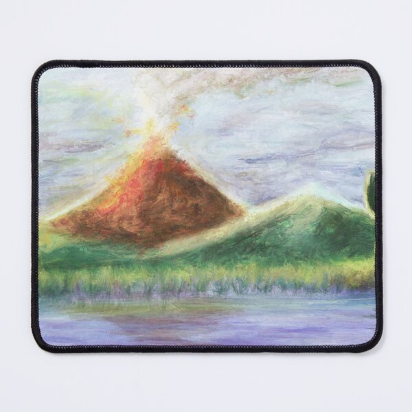 Item preview, Dreamy Pastel Volcano by the Water | Digital Painting Serene Sunrise Landscape designed and sold by Keltoi-art.