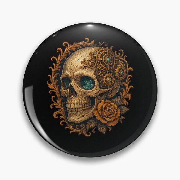 Item preview, Steampunk skull with gears and rose designed and sold by LaNadaYFundante.