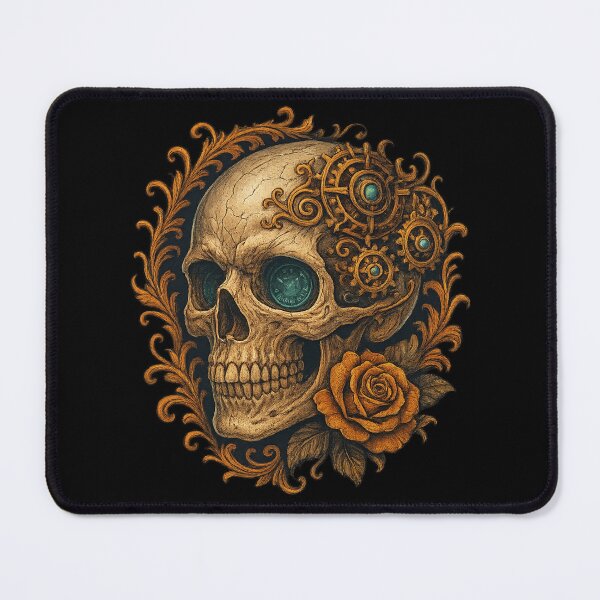 Item preview, Steampunk skull with gears and rose designed and sold by LaNadaYFundante.