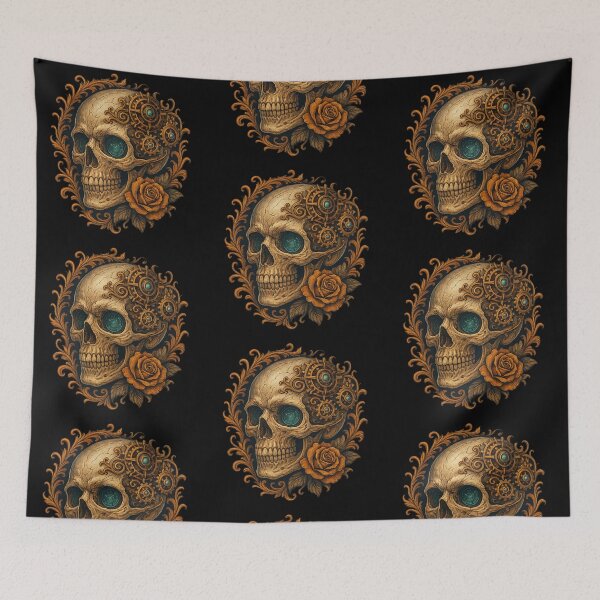 Item preview, Steampunk skull with gears and rose designed and sold by LaNadaYFundante.