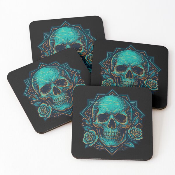 Item preview, Turquoise neon skull with roses designed and sold by LaNadaYFundante.