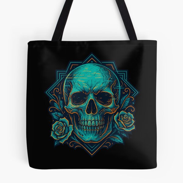 Item preview, Turquoise neon skull with roses designed and sold by LaNadaYFundante.