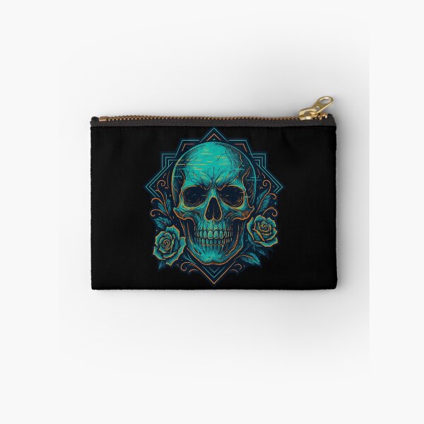Item preview, Turquoise neon skull with roses designed and sold by LaNadaYFundante.
