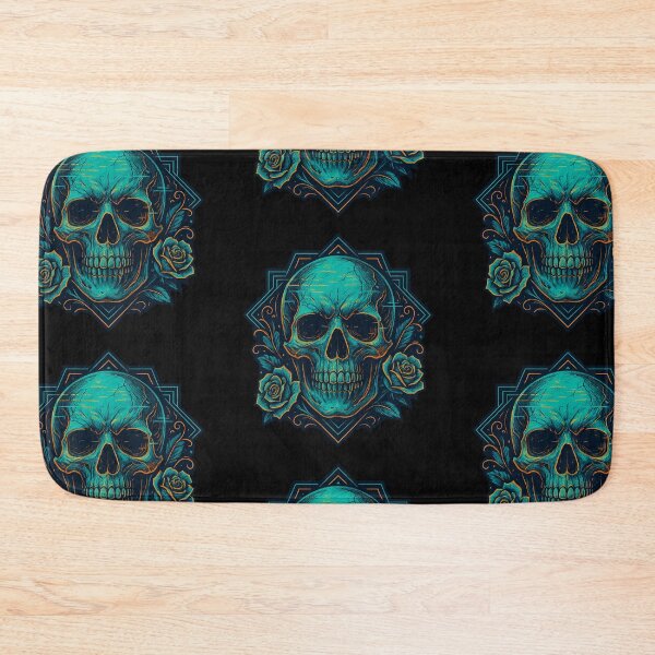 Item preview, Turquoise neon skull with roses designed and sold by LaNadaYFundante.