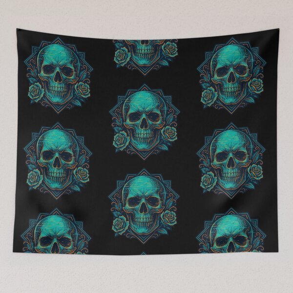 Item preview, Turquoise neon skull with roses designed and sold by LaNadaYFundante.