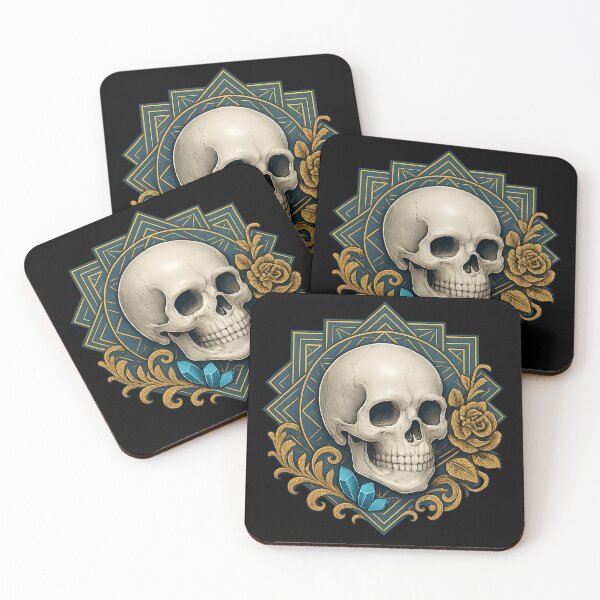 Item preview, Classic skull with golden rose and crystals designed and sold by LaNadaYFundante.