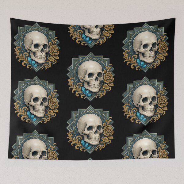Item preview, Classic skull with golden rose and crystals designed and sold by LaNadaYFundante.