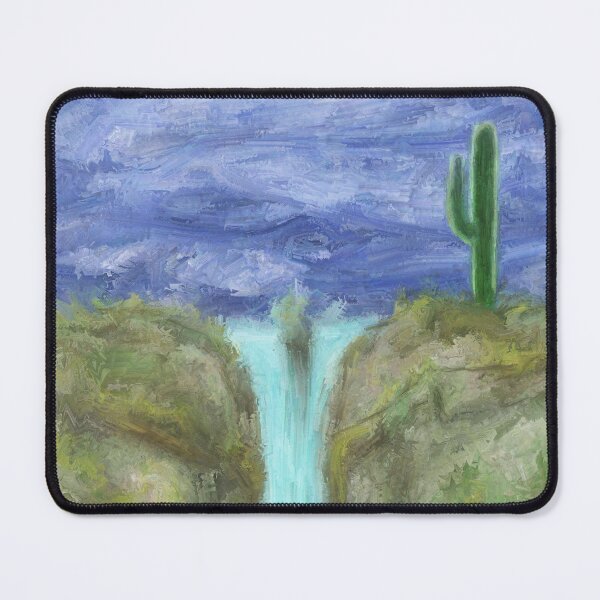 Item preview, Canyon Waterfall Cactus Digital Painting | Mountain Landscape Stormy Atmosphere designed and sold by Keltoi-art.