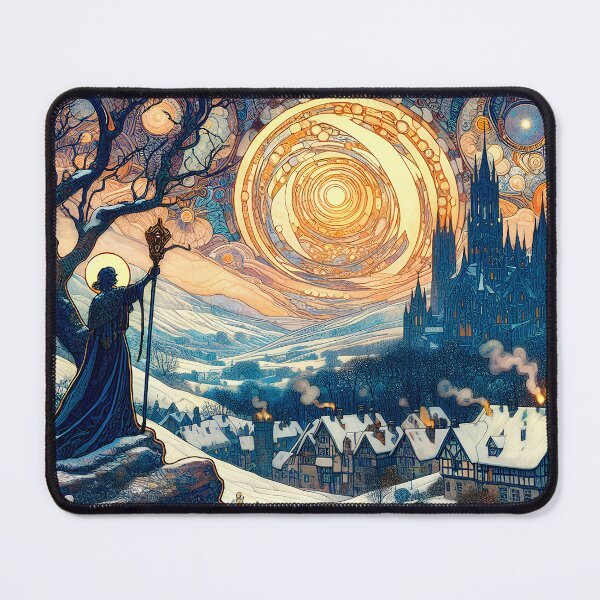 Item preview, The Herald of Winter | Mythic Art Nouveau Winter Landscape designed and sold by Stoneflower-Art.