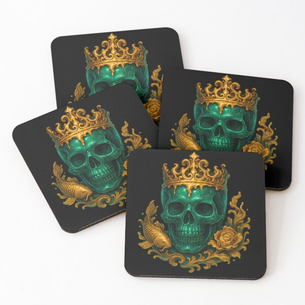 Item preview, Emerald skull with golden crown and koi fish designed and sold by LaNadaYFundante.