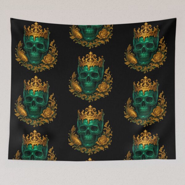 Item preview, Emerald skull with golden crown and koi fish designed and sold by LaNadaYFundante.