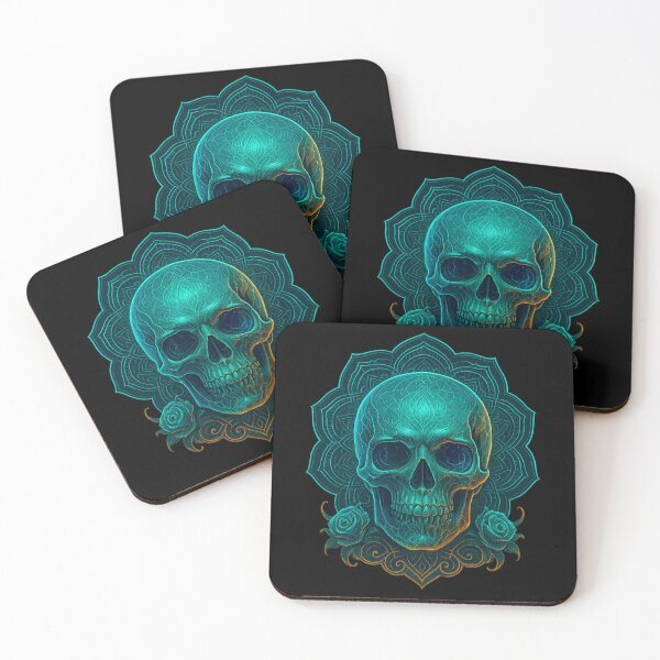 Item preview, Turquoise skull with glowing mandala designed and sold by LaNadaYFundante.