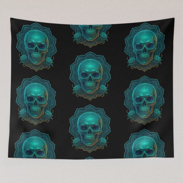 Item preview, Turquoise skull with glowing mandala designed and sold by LaNadaYFundante.