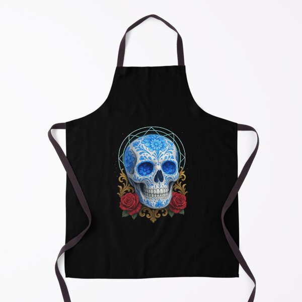 Item preview, Blue sugar skull with red roses designed and sold by LaNadaYFundante.