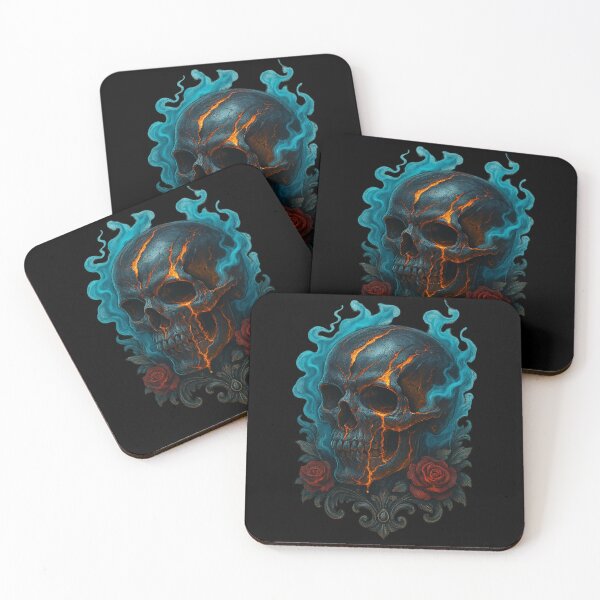 Item preview, Fiery skull with blue smoke and red roses designed and sold by LaNadaYFundante.