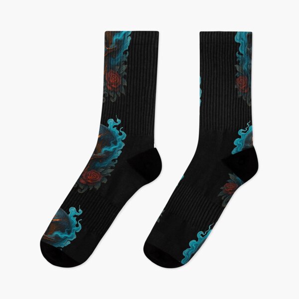 Item preview, Fiery skull with blue smoke and red roses designed and sold by LaNadaYFundante.