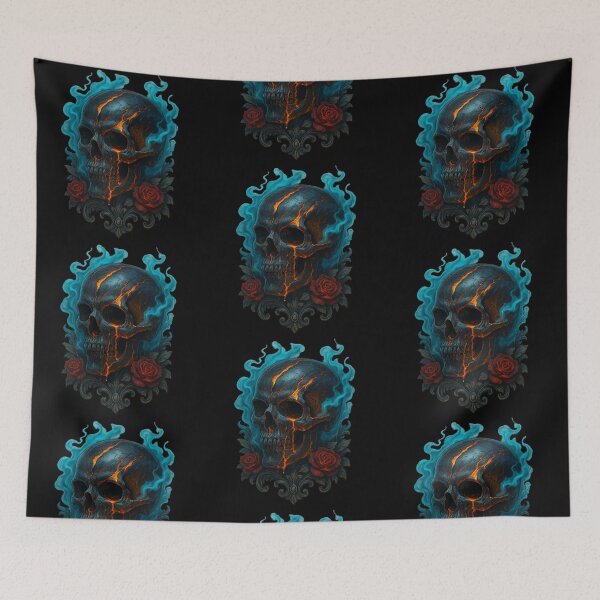 Item preview, Fiery skull with blue smoke and red roses designed and sold by LaNadaYFundante.