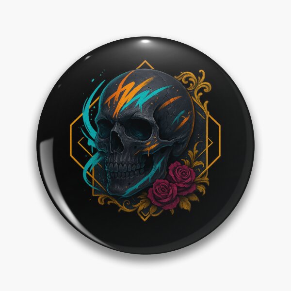 Item preview, Black skull with teal and orange strokes designed and sold by LaNadaYFundante.