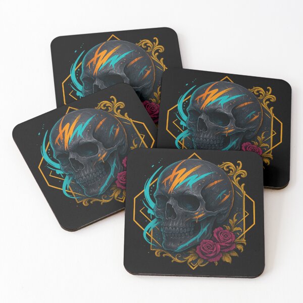 Item preview, Black skull with teal and orange strokes designed and sold by LaNadaYFundante.