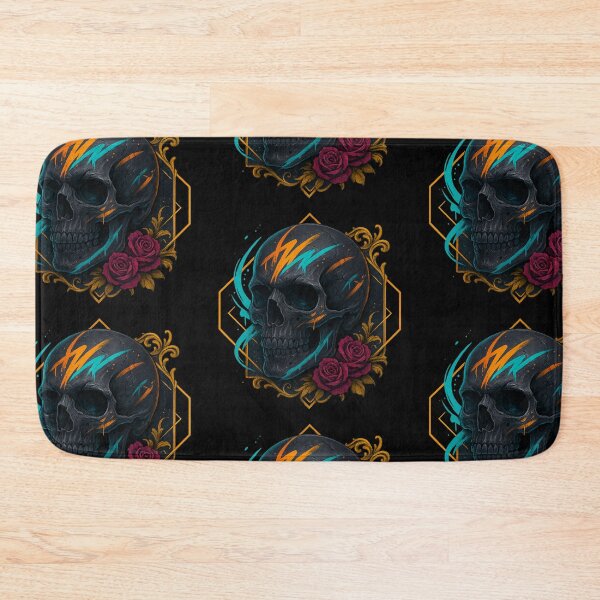 Item preview, Black skull with teal and orange strokes designed and sold by LaNadaYFundante.