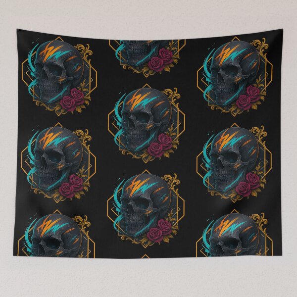 Item preview, Black skull with teal and orange strokes designed and sold by LaNadaYFundante.