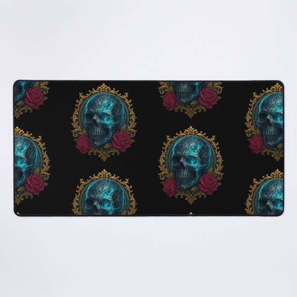 Item preview, Cracked blue skull in golden frame designed and sold by LaNadaYFundante.