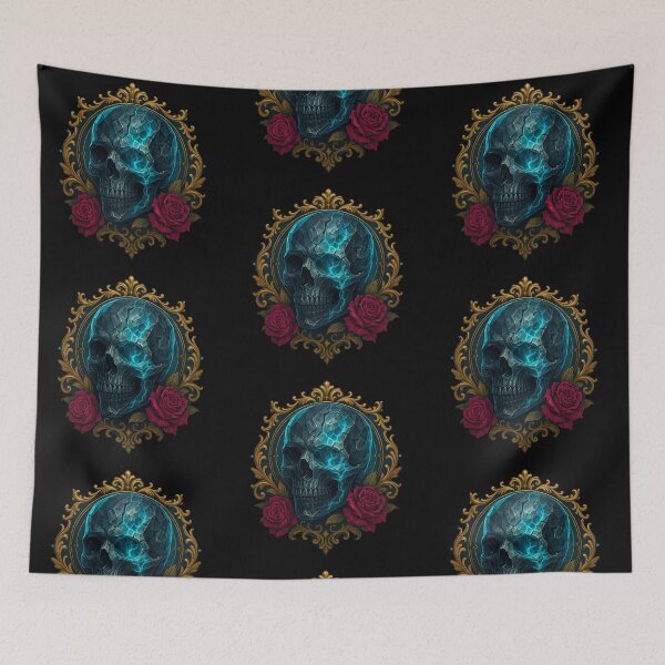Item preview, Cracked blue skull in golden frame designed and sold by LaNadaYFundante.