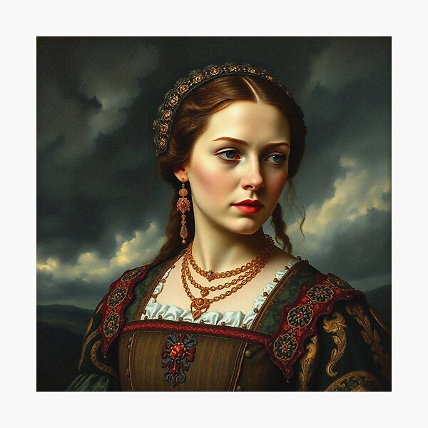 Item preview, Tudor Era Courtier woman in a beautiful period dress portrait art designed and sold by Vintage Designs +.