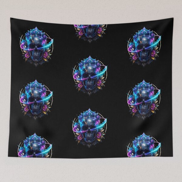 Item preview, Neon crowned skull with purple flowers designed and sold by LaNadaYFundante.