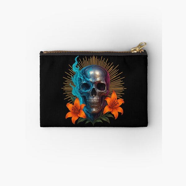 Item preview, Dual-tone skull with blue flames and orange flowers designed and sold by LaNadaYFundante.