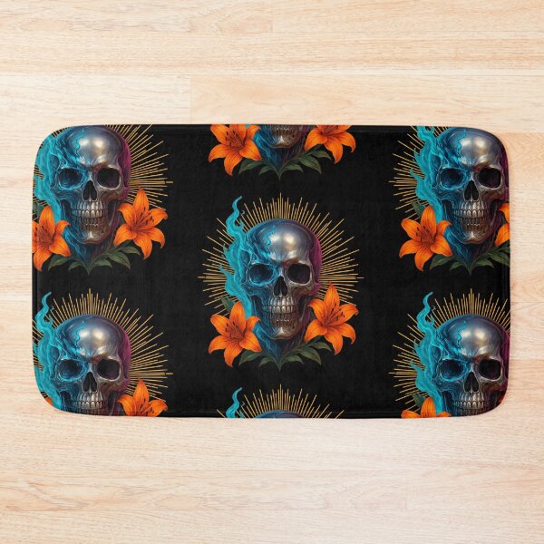 Item preview, Dual-tone skull with blue flames and orange flowers designed and sold by LaNadaYFundante.