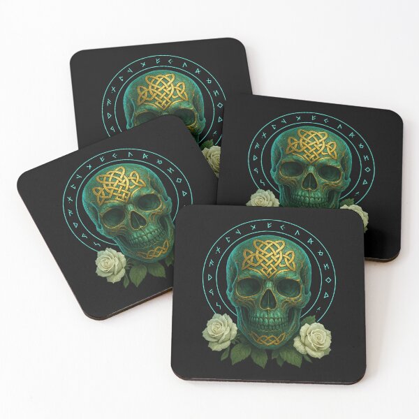 Item preview, Green Celtic skull with white roses designed and sold by LaNadaYFundante.