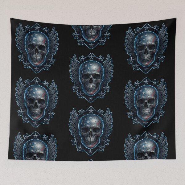 Item preview, Winged patriotic skull with stars designed and sold by LaNadaYFundante.