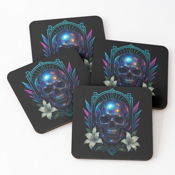 Item preview, Chrome skull with white lilies designed and sold by LaNadaYFundante.
