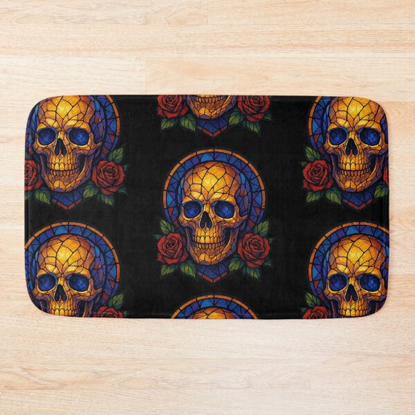 Item preview, Stained glass skull with red roses designed and sold by LaNadaYFundante.