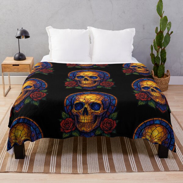 Item preview, Stained glass skull with red roses designed and sold by LaNadaYFundante.