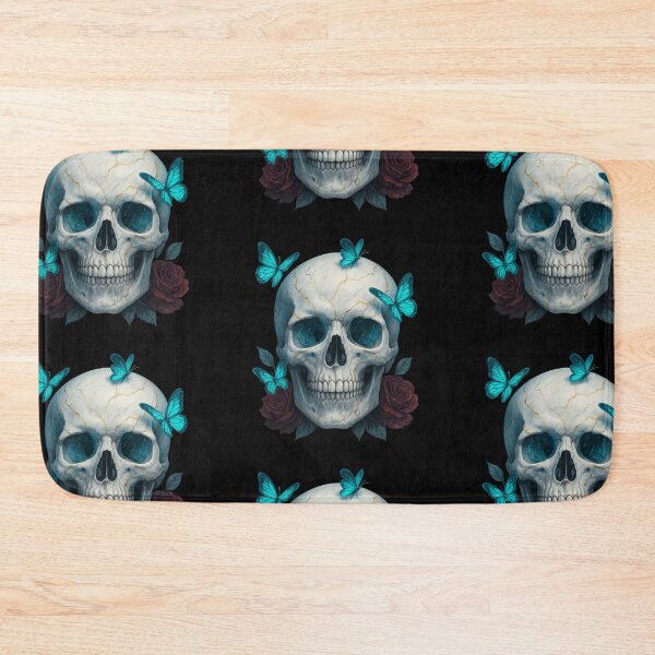 Item preview, White skull with turquoise butterflies designed and sold by LaNadaYFundante.