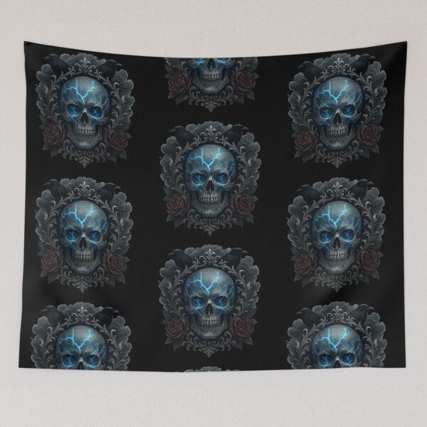 Item preview, Skull with blue lightning and crows designed and sold by LaNadaYFundante.